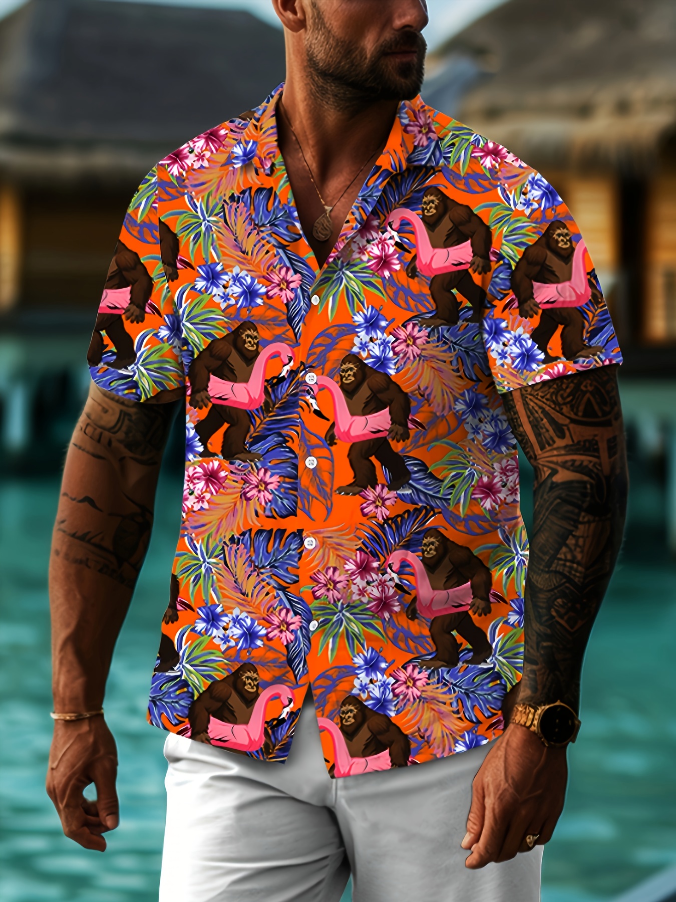 camisa botones hombres estampado tropical poliéster - Temu Peru, image size:800x1067