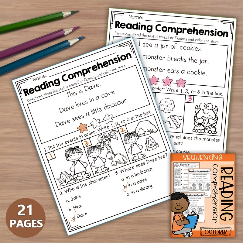 

21-page Sequencing Reading Worksheets For – Fun Seasonal Stories & Practice With Characters, Ideal For Classroom & Homeschool Early , Orange Paper