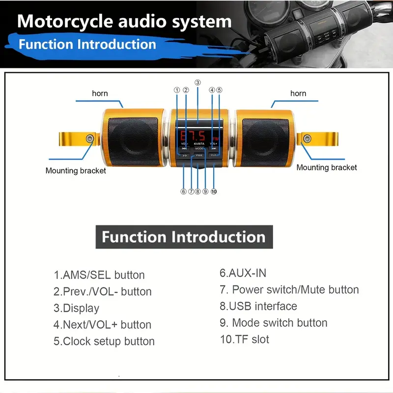 12v wireless motorcycle stereo speakers built in amplifier great for motorcycle scooter bike without battery details 6