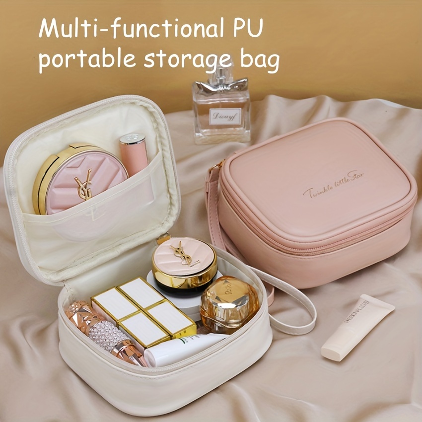 

Portable Pu Cosmetic Storage Bag - Multifunctional Vanity Organizer With Zipper For Makeup And Toiletries - Compact Travel Pouch