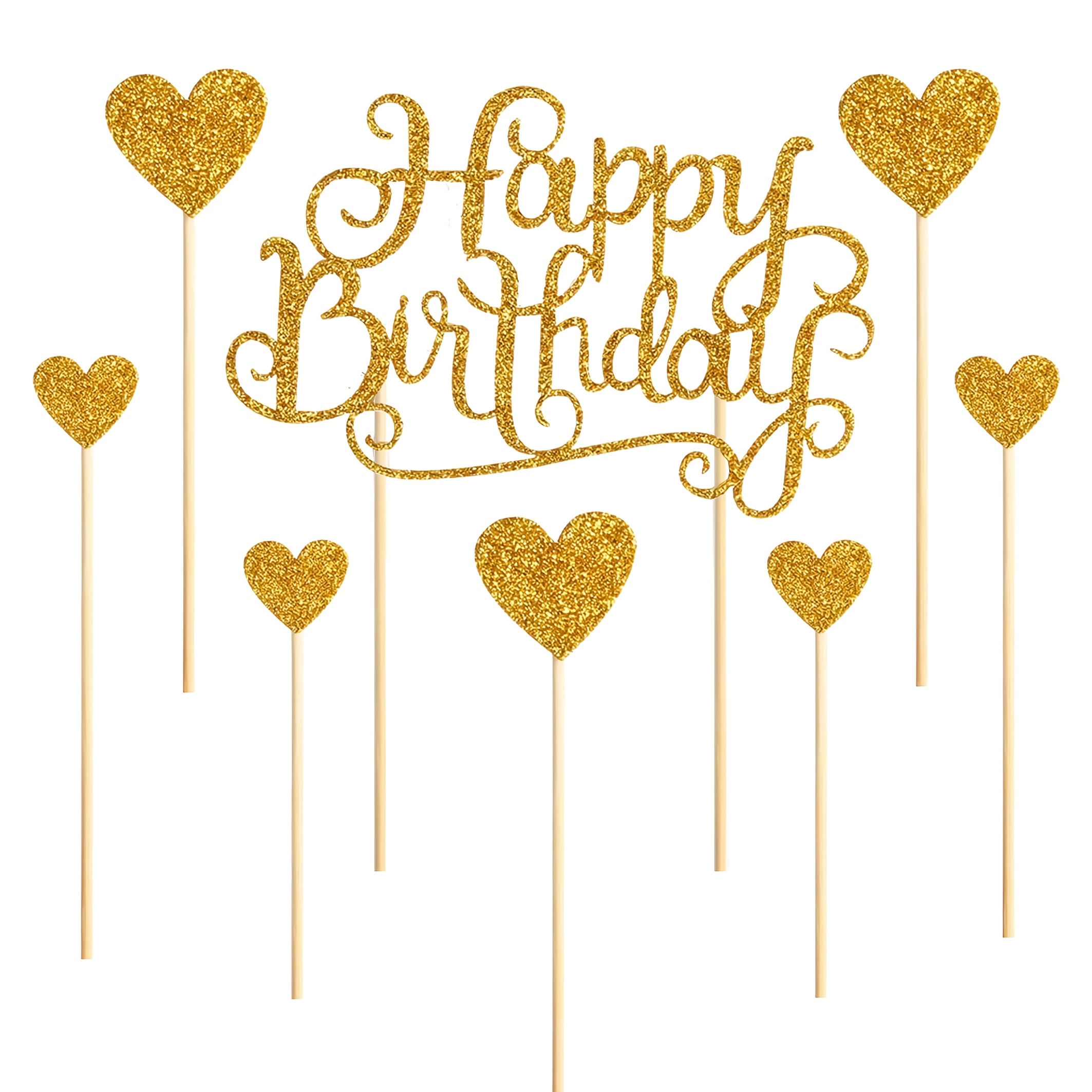 Image of 8pcs Happy Birthday Cake Decorations Golden Glitter Letters "happy Birthday" And , Party Decorations, Set Of 8 (golden, Black, Silvery, Red, Rose Golden)，halloween，christmas