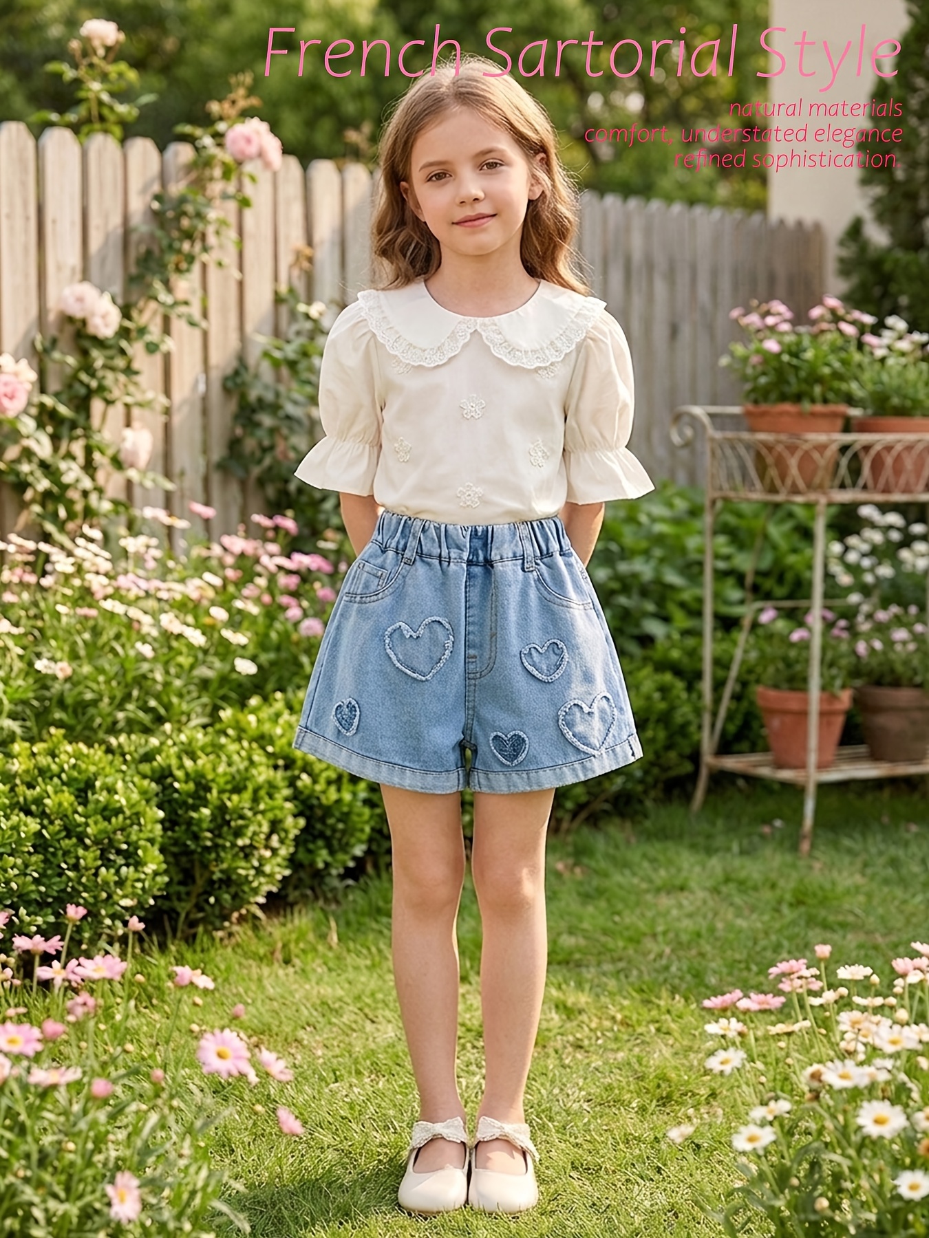 Girls Love Heart-Patterned Denim Shorts in Summer, Rolled-Up Denim Shorts, Denim Hot Pants, Casual Everyday Shorts, Cute Shorts for Girls, Festive Shorts, Must-Have Shorts for Back-To-School Season, Comfortable Elastic Waistband