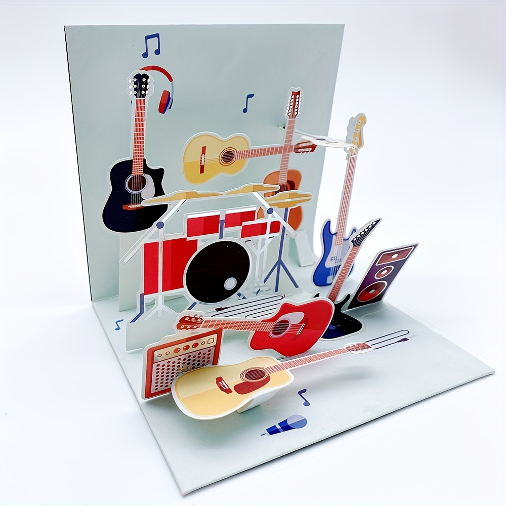 

1pc, Guitar Element Three-dimensional Pop Up Greeting Card, Father's Day Greeting Card, Music Festival Commemorative Greeting Card, Creative Holiday Gift Card, Thank You Card, Band