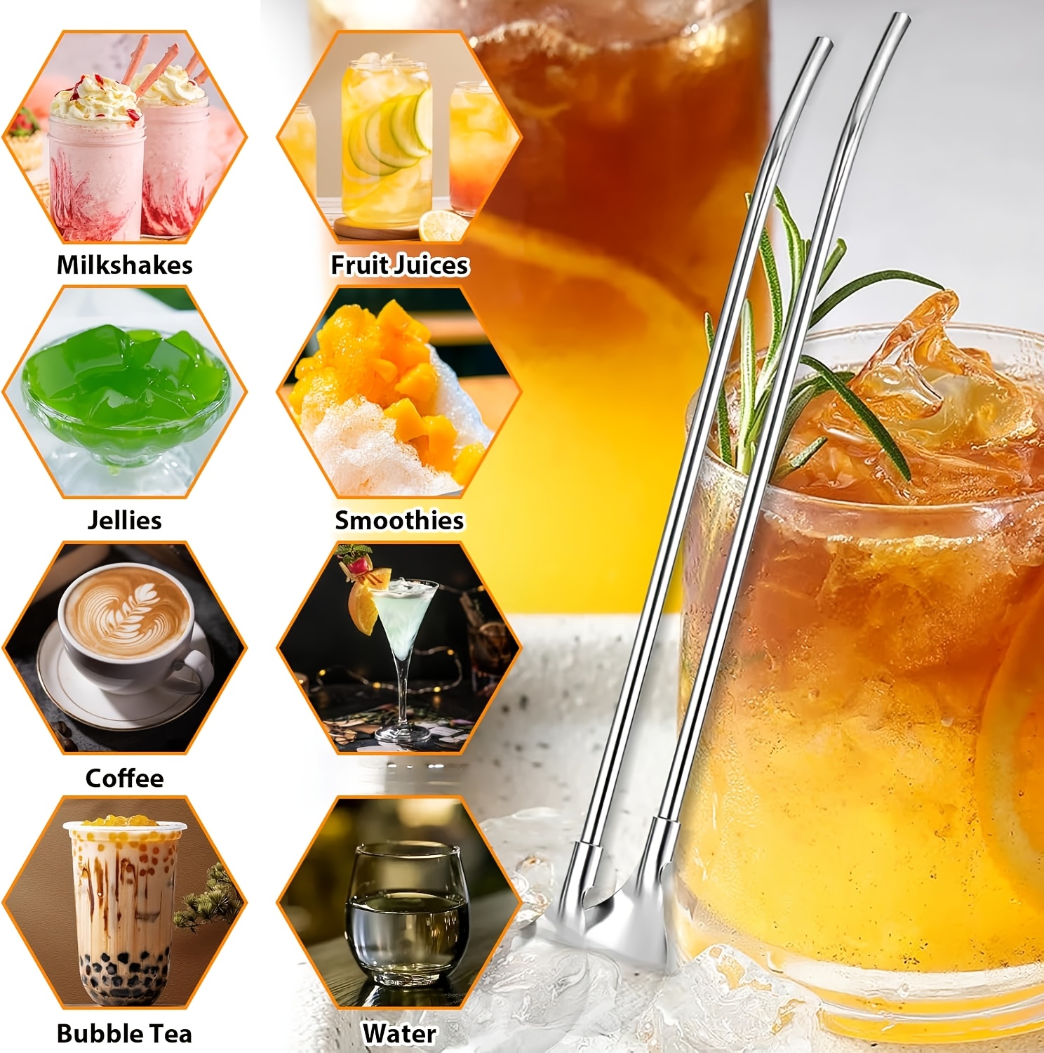 5pcs golden silvery stainless steel straws reusable straws 2 in 1 metal straw with spoon metal straw with 1 cleaning brush for smoothies   coffee and other drinks Product details 5