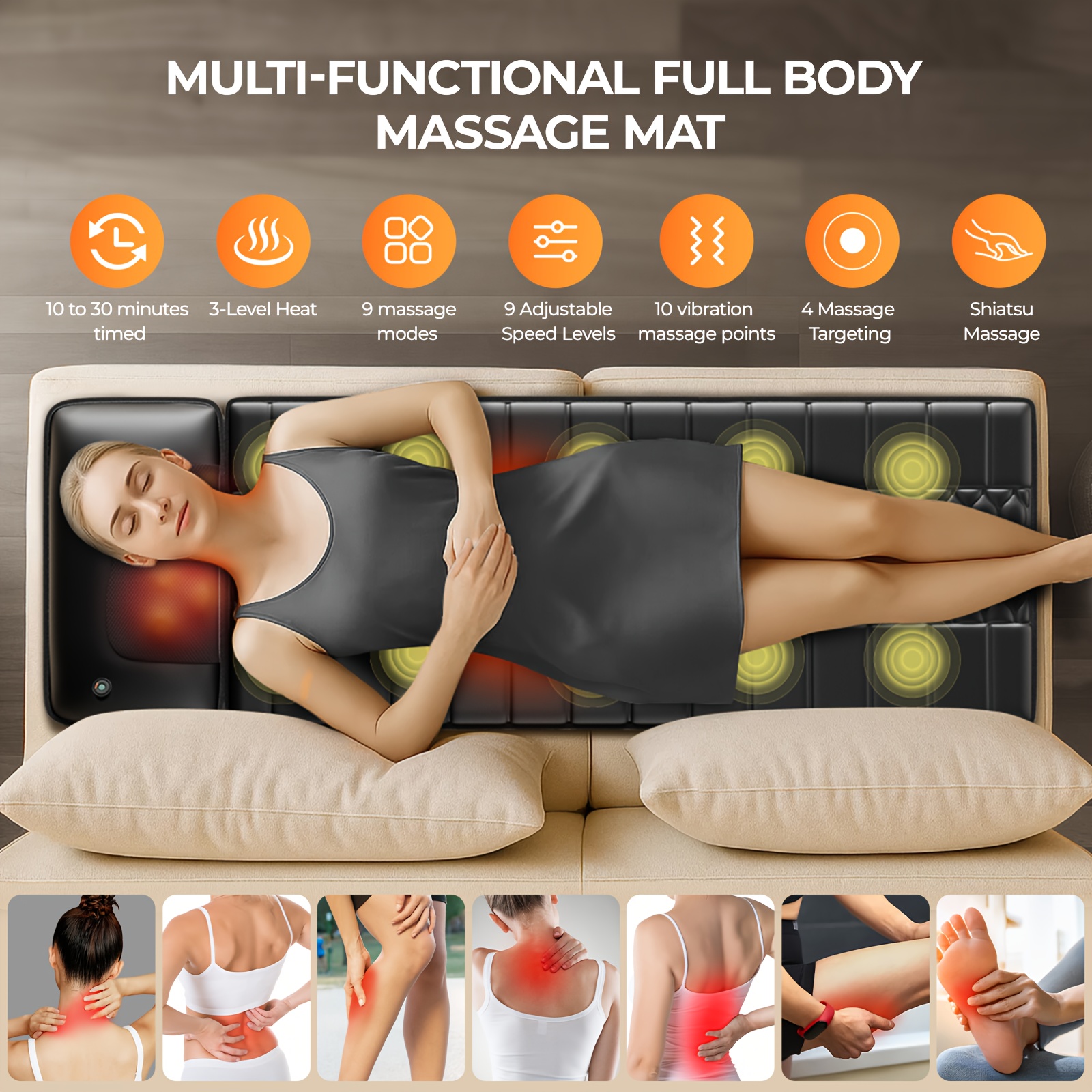 Deep Tissue Full Body Massage Mat Carepeutic Luxury Comfort Full Body  Massage Mat With Heat, 10