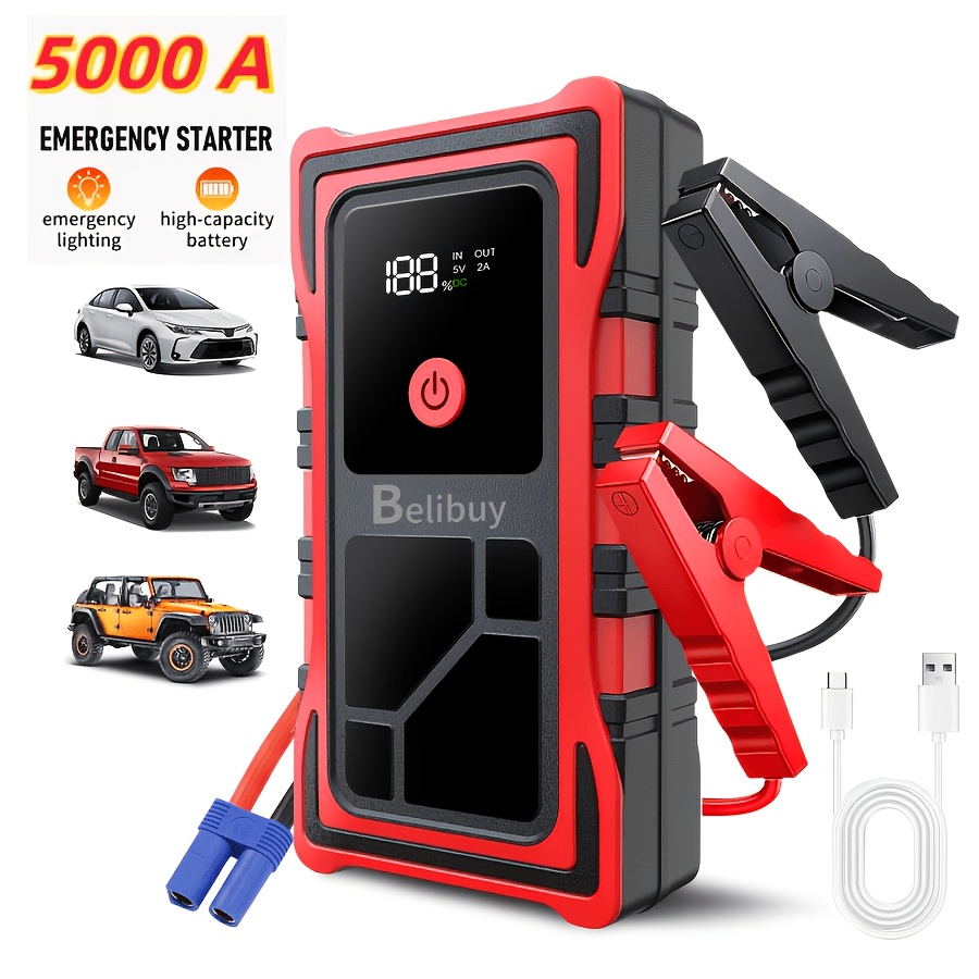 Image of 5000a Car Battery Jump Starter | 12v Portable Jump Box For 8.5l Gas And 7.0l Engines, Usb/power Bank/dual Output/led Light, Rechargeable Lithium-polymer Battery, Applicable