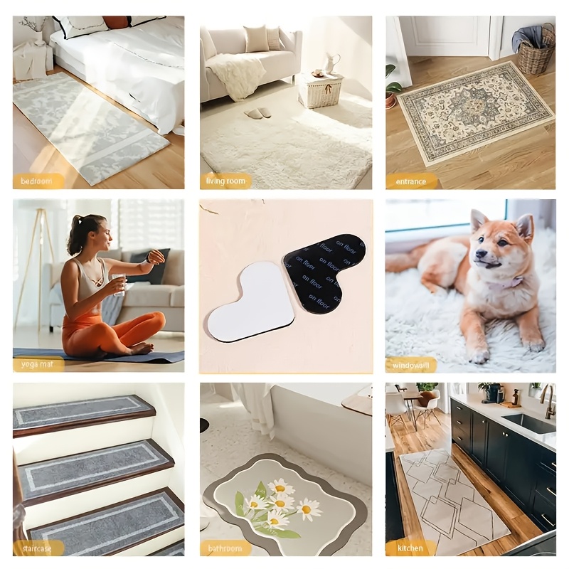   16pcs   area rug with carpet stickers non slip anti drill rug pad washable rug tape for hardwood floors tile floors home decor room decor details 12