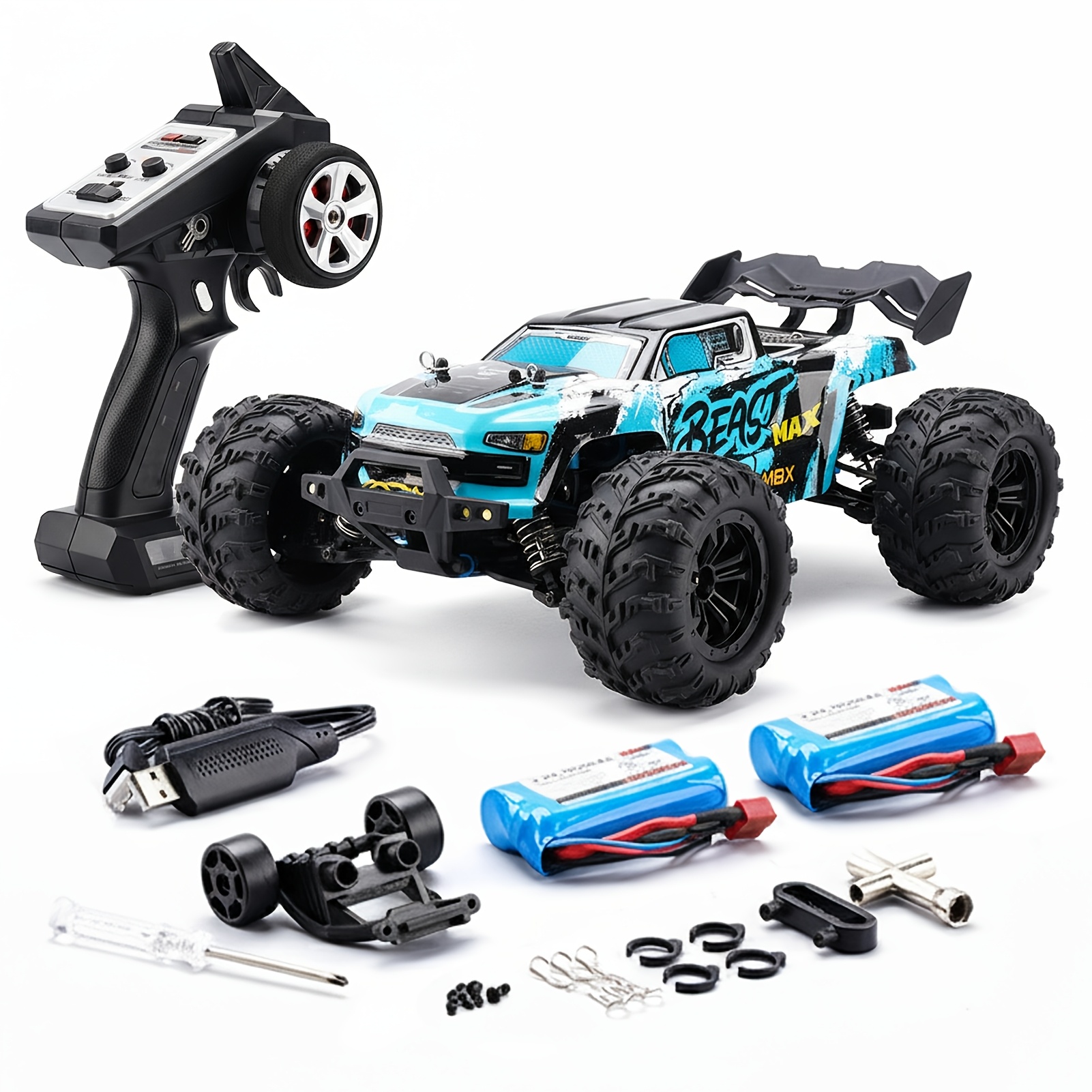TEMU Flypear 1:16 Scale 4wd Truck With Brushless Motor & Lifting Wheel System, Off-road Racing Car Suitable For Outdoor Climbing, Rechargeable - Rc