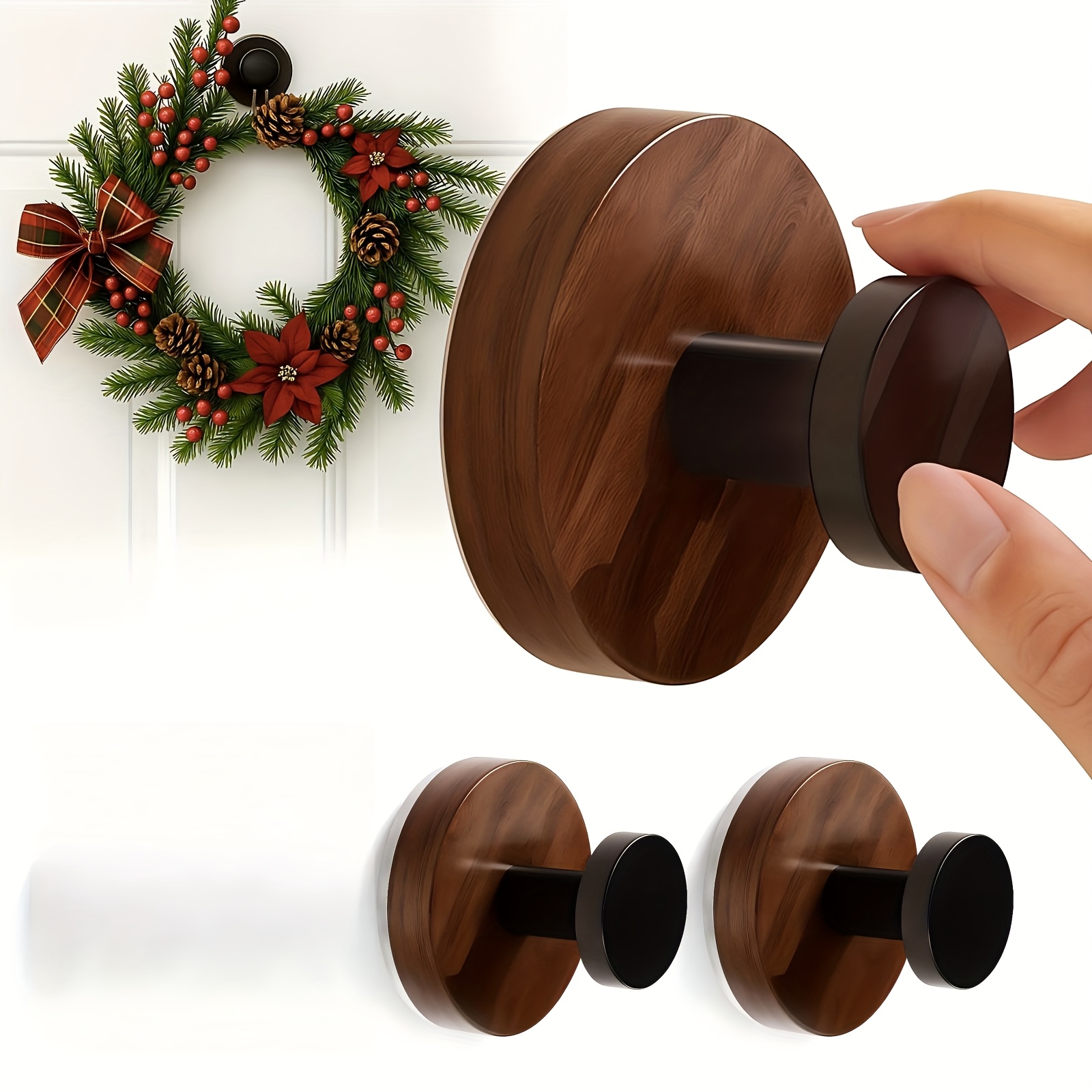 Temu Walnut 3Pcs Suction Cup Wreath Hanger, Heavy Duty Hook For Glass Front Door/Window/Over Door/Outdoor, Christmas/Thanksgiving/Halloween/July-image