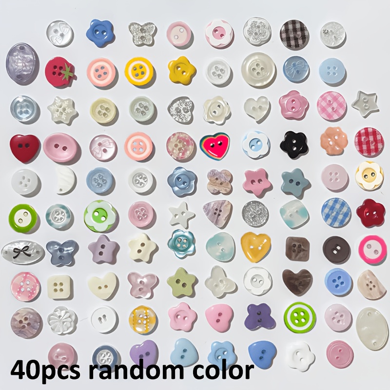 Image of 40pcs Random Color High Gloss Ins Colored Buttons Diy Handmade Resin Decorations Bead Accessories Cute Buttons