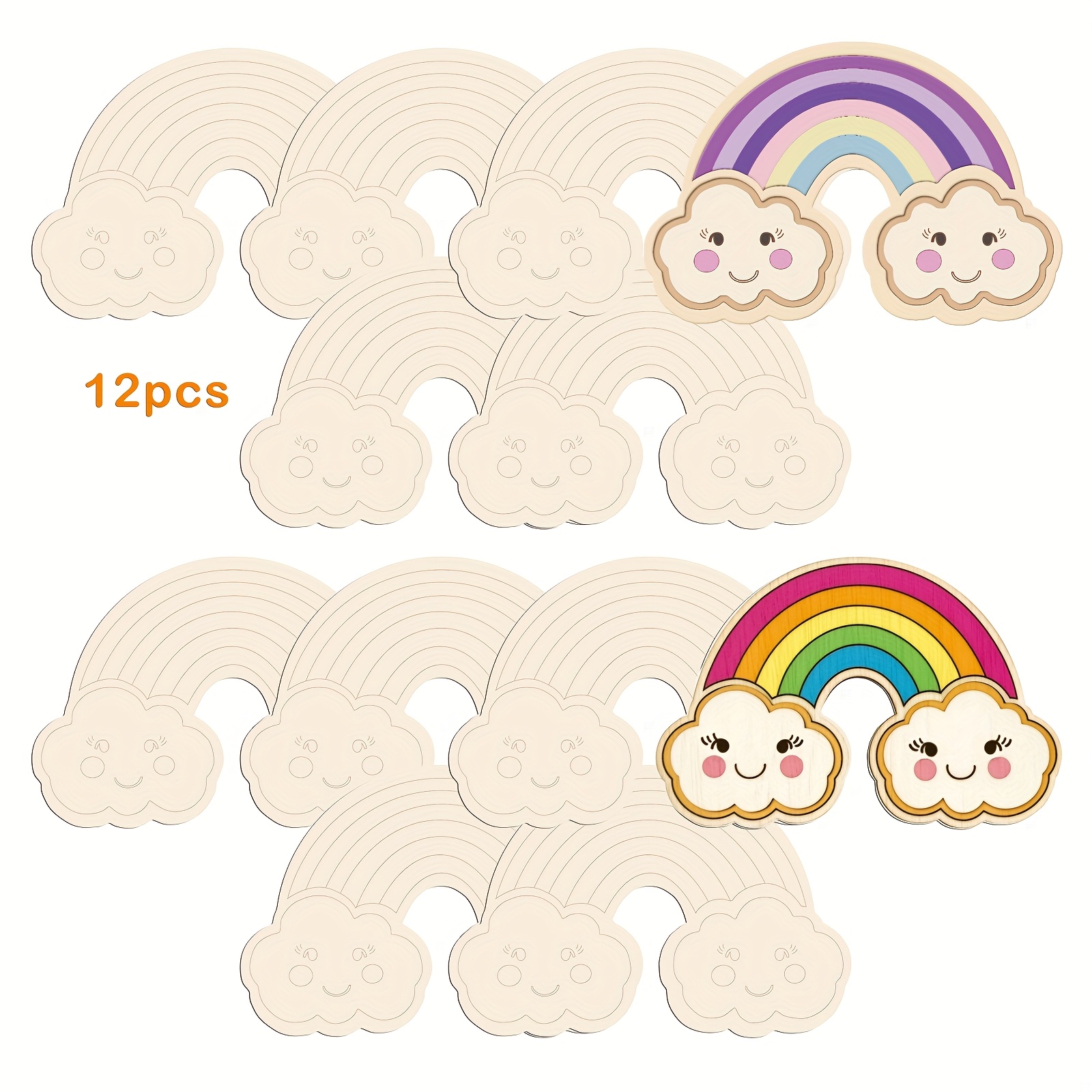 

Set Of 12 Wooden Crafts In Rainbow And Shapes, Diy Painting. Ideal For Decorating Weddings, Valentine's Day, Easter, And Christmas. Unfinished Wooden Ornaments Are Great For Holiday And Home Decor.