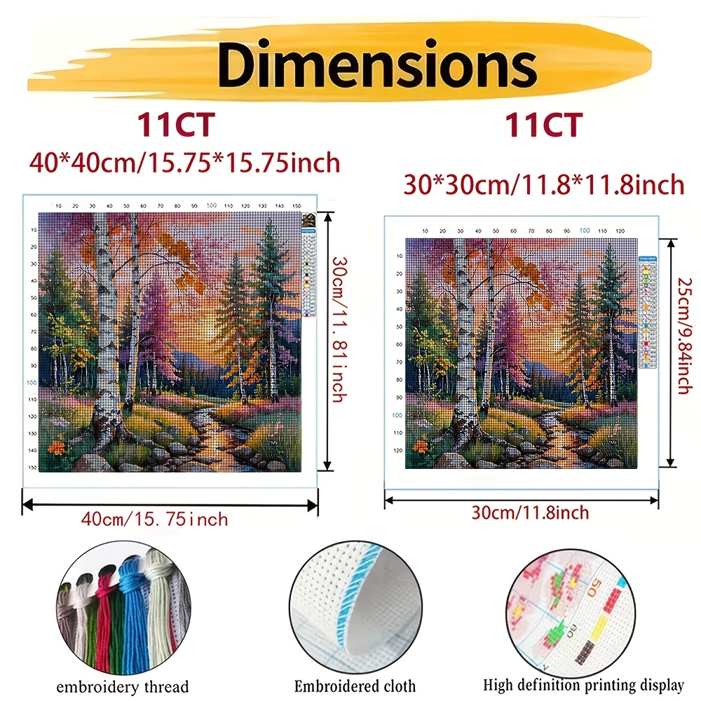 Streamside Colorful Forest Sunset Cross Stitch Printed Kit for Beginners