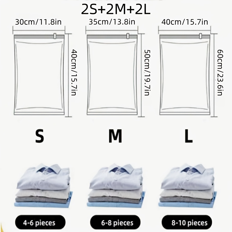 6pcs- Bags Without Pump - Space Saver Bags - No Vacuum Or Pump Needed For Travel - Storage Helper , Make Your Travel , Storage Socks Clothes