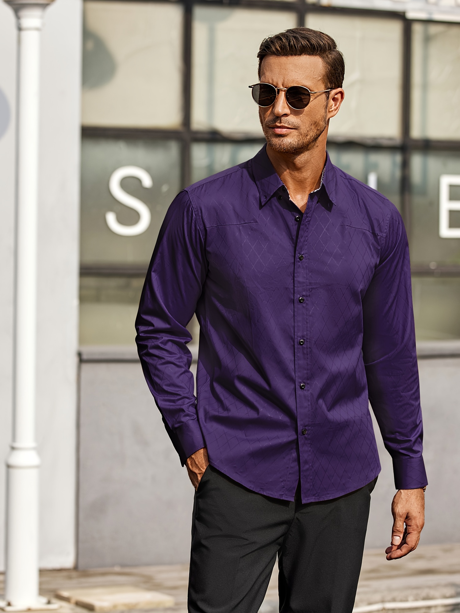 mens business dress shirt long sleeve casual fit button