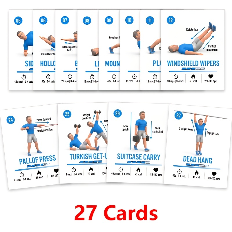 TEMU Complete Core Strengthening Cards - Full Body Suitable For Abs, Obliques & Lower Back Training, Gym Fitness Routine With Targeted Exercises For