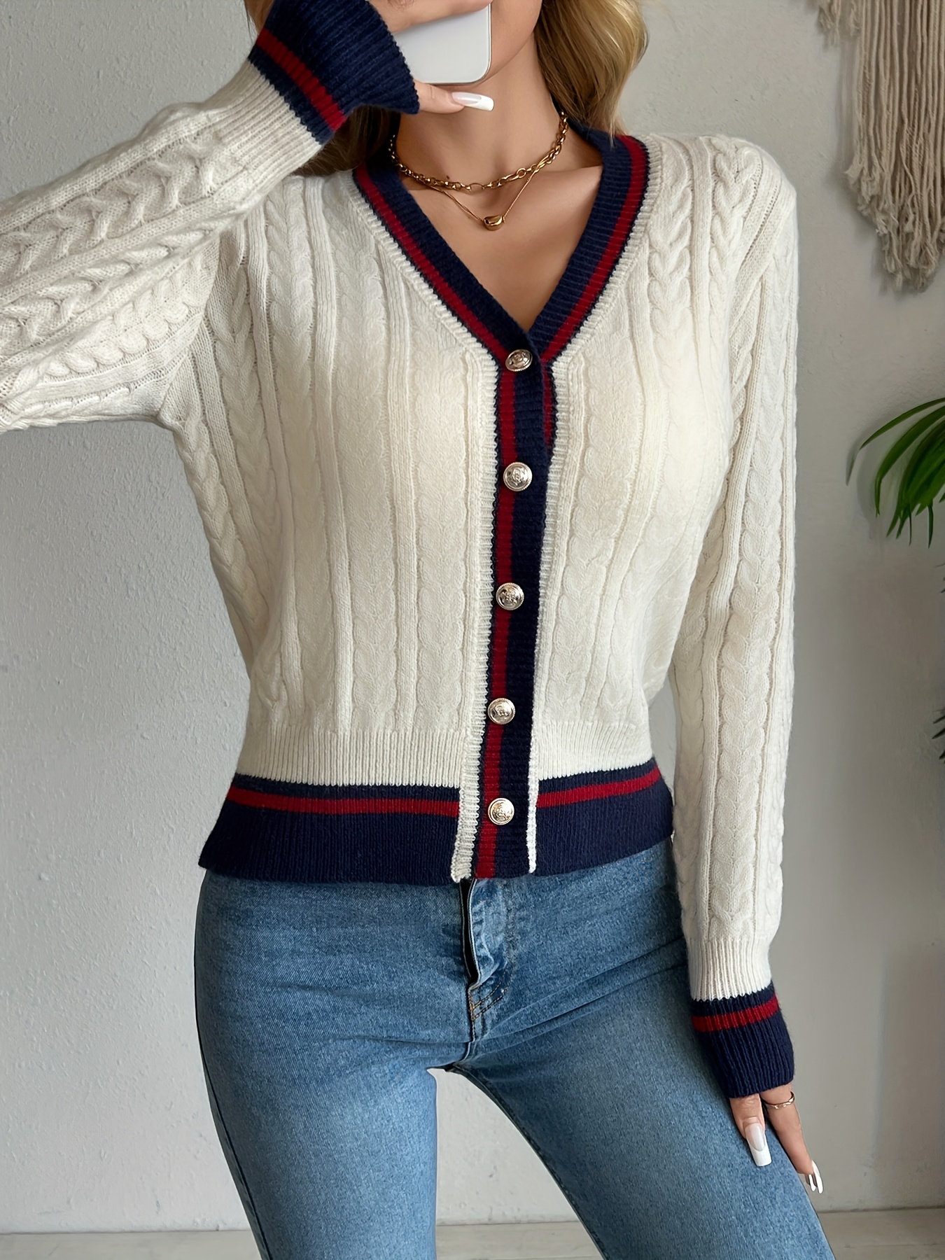 womens colorblock striped cardigan   fit v neck long sleeve cover up maroon navy blue lightweight fabric     casual wear cardigan   cardigan construction cardigan sweater Product details 3