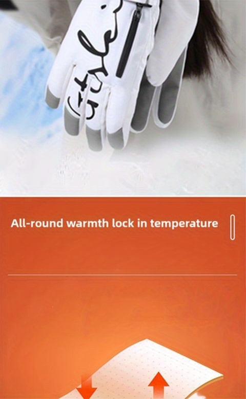 Winter skiing gloves, warm snow gloves, thick and fashionable, suitable for both men and women in outdoor sports, with pockets that are not afraid of rain and snow, easy to clean, high-quality skiing equipment, reinforced stitching