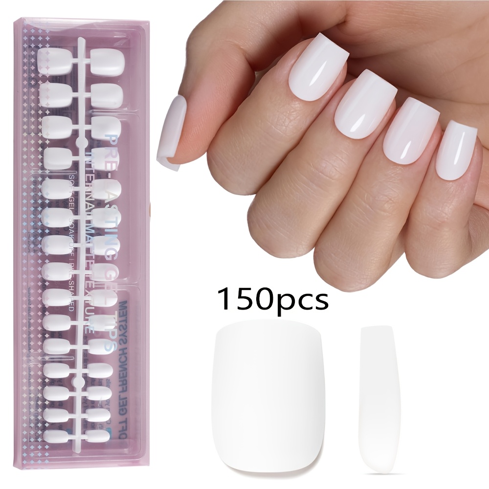 TEMU 150/240 pezzi/scatola Unghie finte corte quadrate puro, eleganti e facili da applicare, 15 misure disponibili, per
