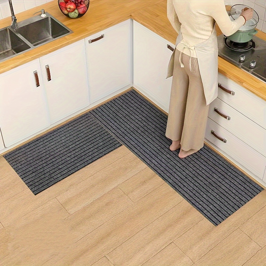 1pc rectangular kitchen carpet 1 8m x 0 9m non slip oil resistant waterproof easy to   polyester fiber low pile machine washable striped pattern home decor suitable for kitchen bathroom   balcony indoor use ideal for thanksgiving easter christmas halloween gift details 2