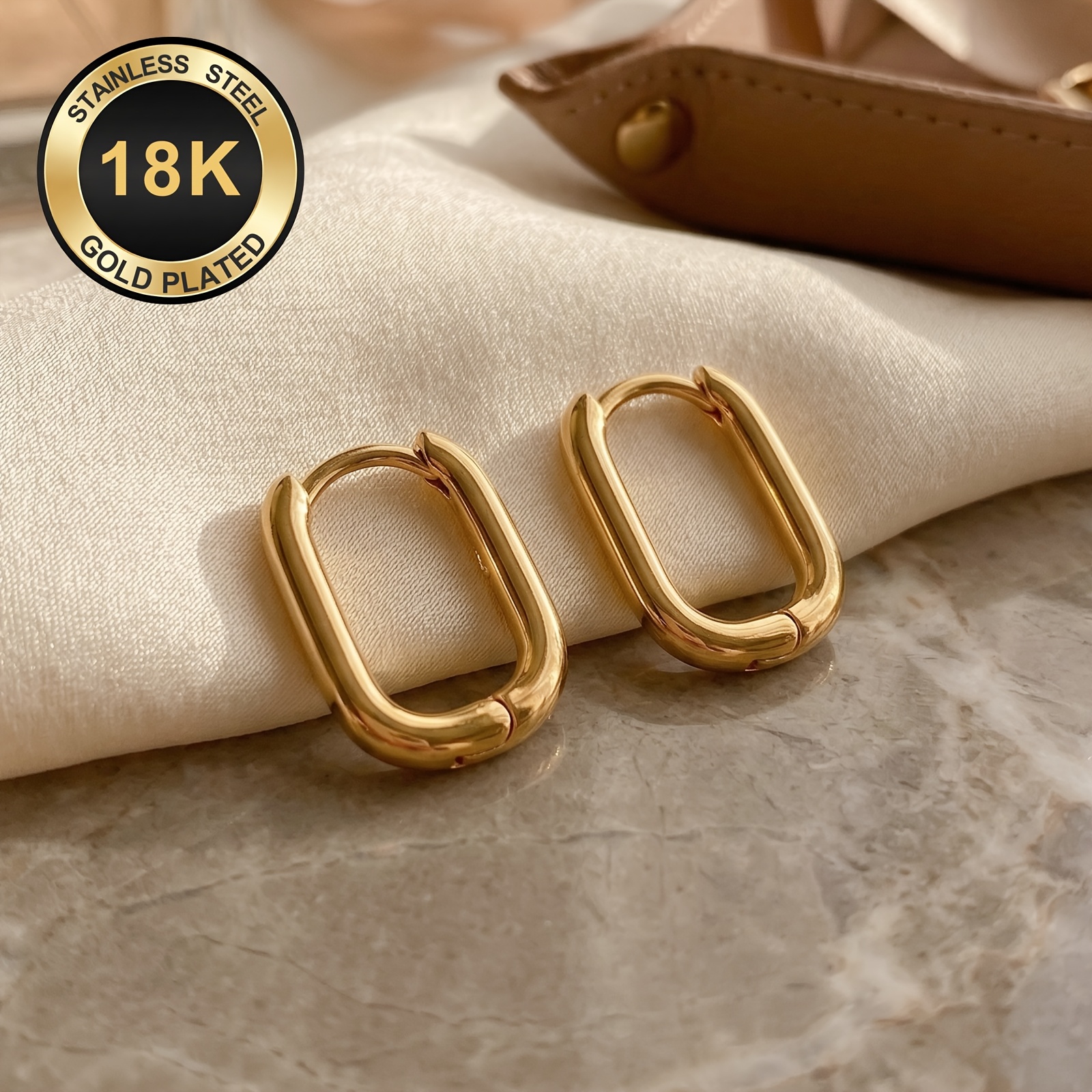 E-shop Hochwertige Edelstahl Damen Creolen, 18K Goldbeschichtet, Verschleiß- Verblassfest, Hypoallergen 316L Ohrstecker, Elegantes Trendiges Charmantes