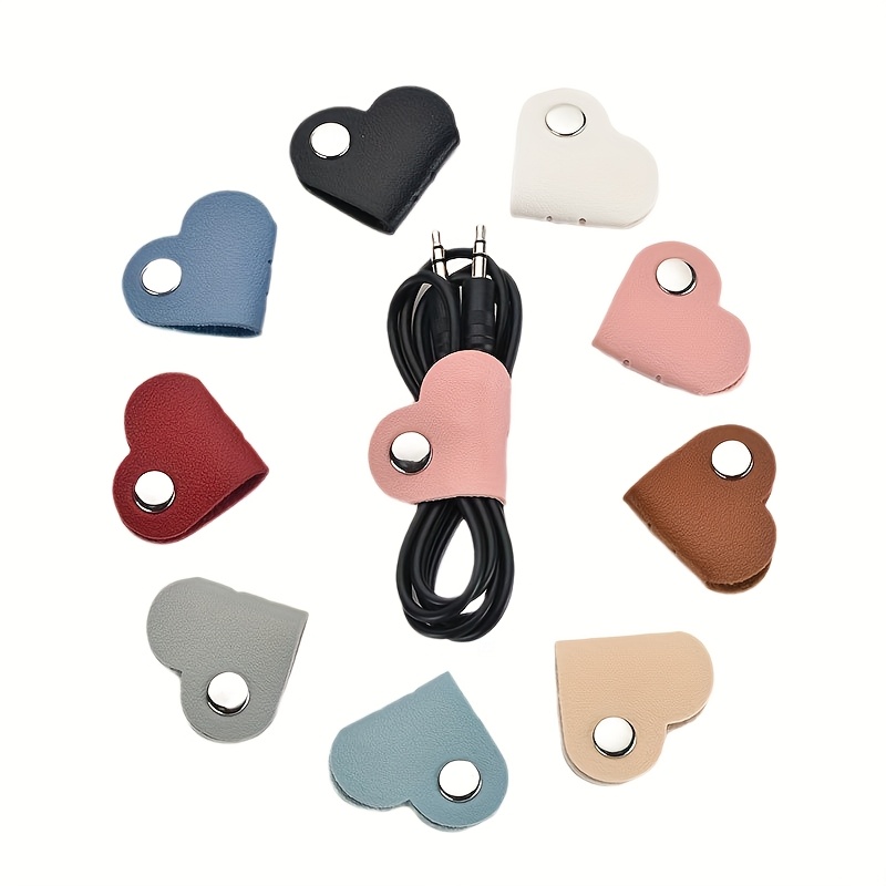 TEMU 10pcs Set, Multi-colored Pu Leather Cable Ties. Headphone And Earphone Organizers, Battery-free Cable Clips, Unisex Cable Holders