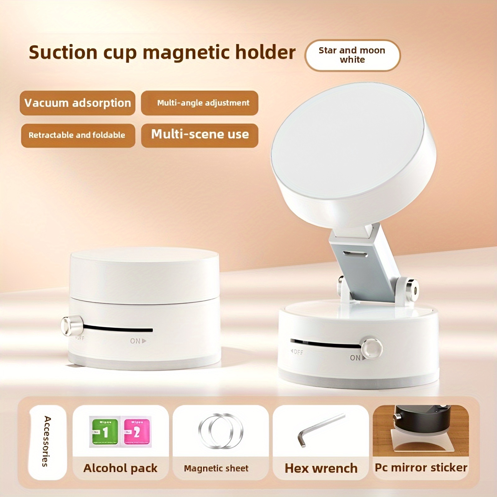 Soporte magnético ajustable para teléfono de coche con ventosa - Cuenta con un fuerte soporte de salpicadero con ventosa, con un diseño redondo elegante y fácil de usar, ajuste fácil de la altura para ver mientras se conduce, compatible con la mayoría de los vehículos