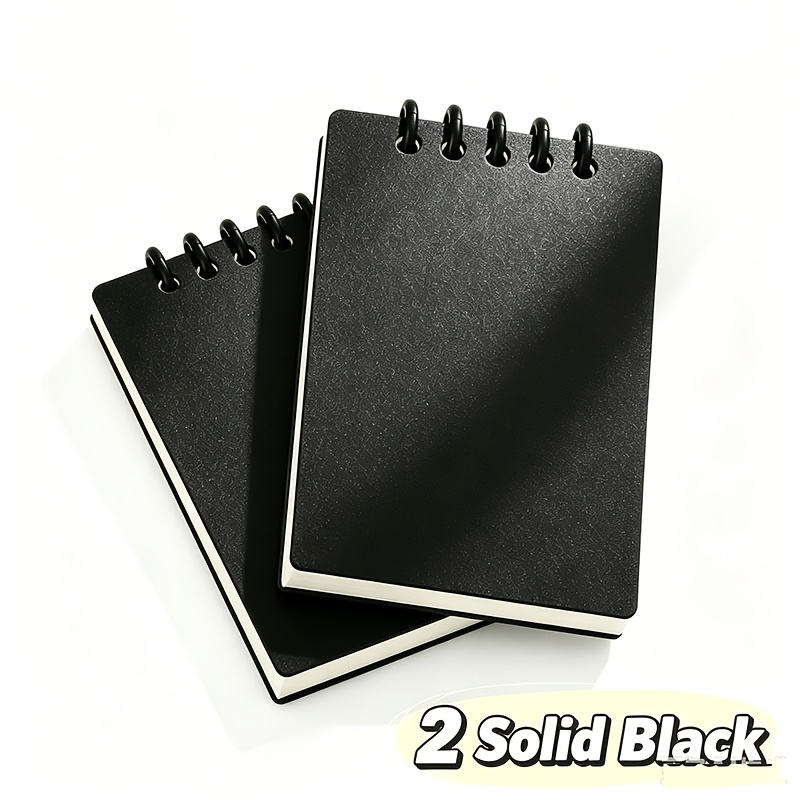 TEMU 2pcs Set Black A7 Spiral Removable Binder Notebooks, Portable , Mini , Suitable For Office, School, Halloween, Thanksgiving, Christmas Holiday