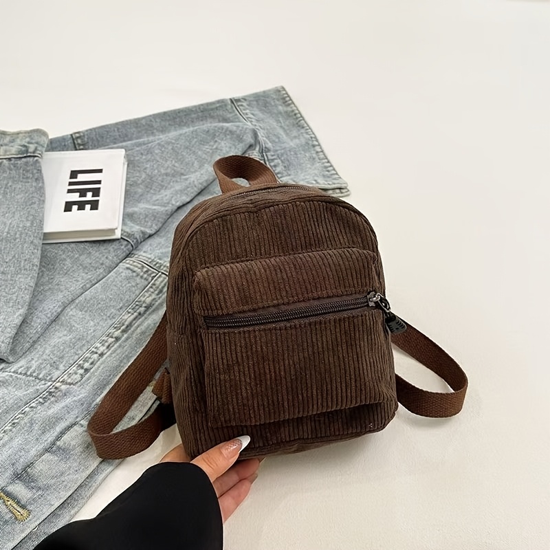 TEMU Mini Backpack For Women, Korean Style Small Corduroy Forest Series Double Shoulder Bag, Mature Versatile College Style Women's Bag, High- Phone