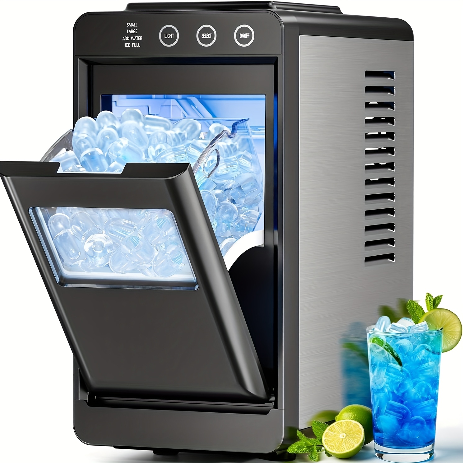 TEMU Ice Maker Countertop, Portable Ice Machine With Self-cleaning, 28 Lbs/24hrs, 8 Cubes In 6 Mins, 0.8l Tank & 1.1lb Storage, Basket & Scoop, Quiet Compact Ice Maker For Home/kitchen/camping/rv