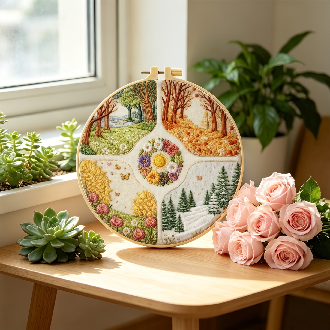 TEMU Adult Beginner Embroidery Kit, Landscape Pattern Embroidery Starter Kit Embroidery Kit Includes Patterned Embroidery Canvas, Embroidery Hoop,