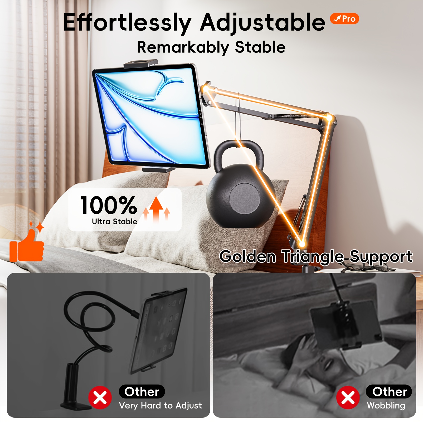 Robotic Arm, Mobile Phone Tablet Holder, Newly Upgraded Pro Model, ABS Carbon Steel, Supports 360° Rotation 180° Folding, Easy to Install, Suitable for Most Mobile Phones and Tablets
