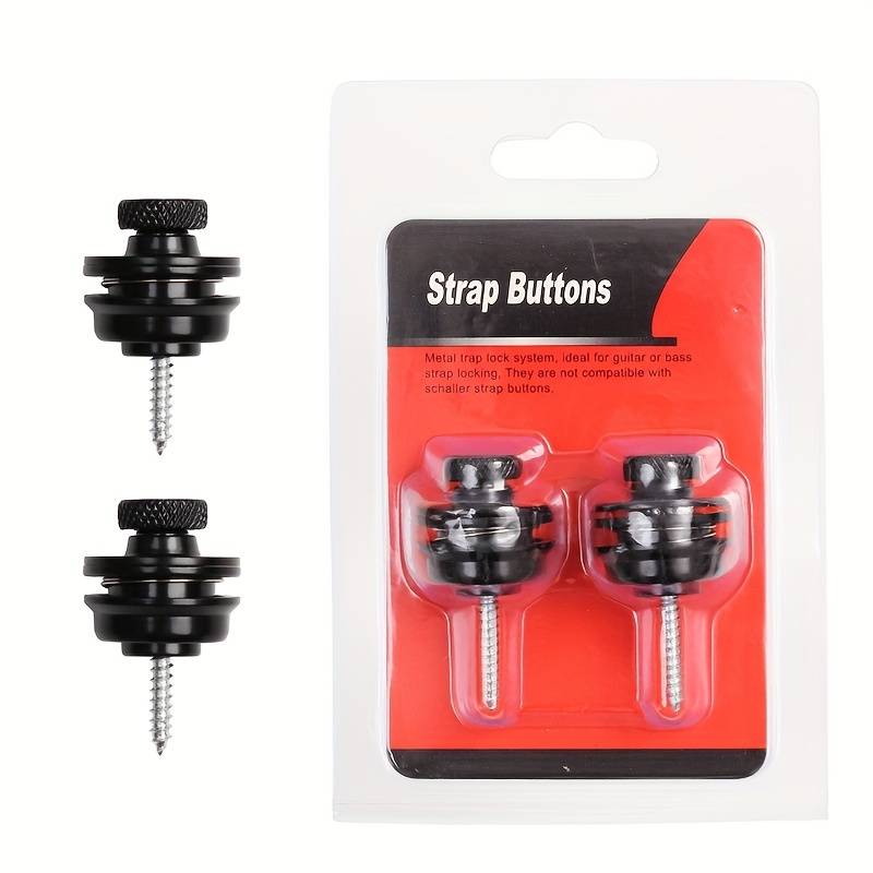 2-Pack Guitar Strap Locks - Quick Release Metal Straplock Buttons, Black Retainer System For Electric, Bass & Acoustic Guitars, 2.21 Inch