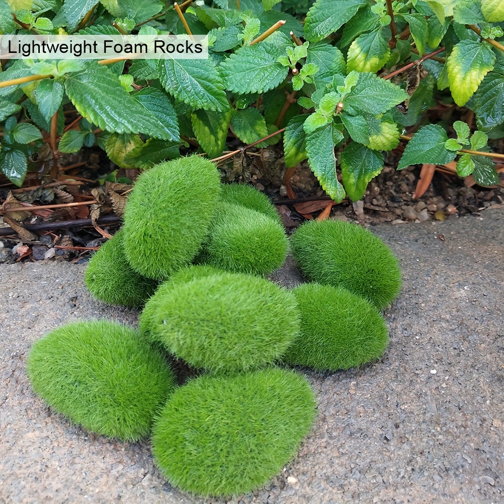 

30pcs Artificial Moss Rocks, Fake Green Shaggy Stone Home Decor, Creative Crafts Green Simulation Plant Diy Decoration For Garden Crafting