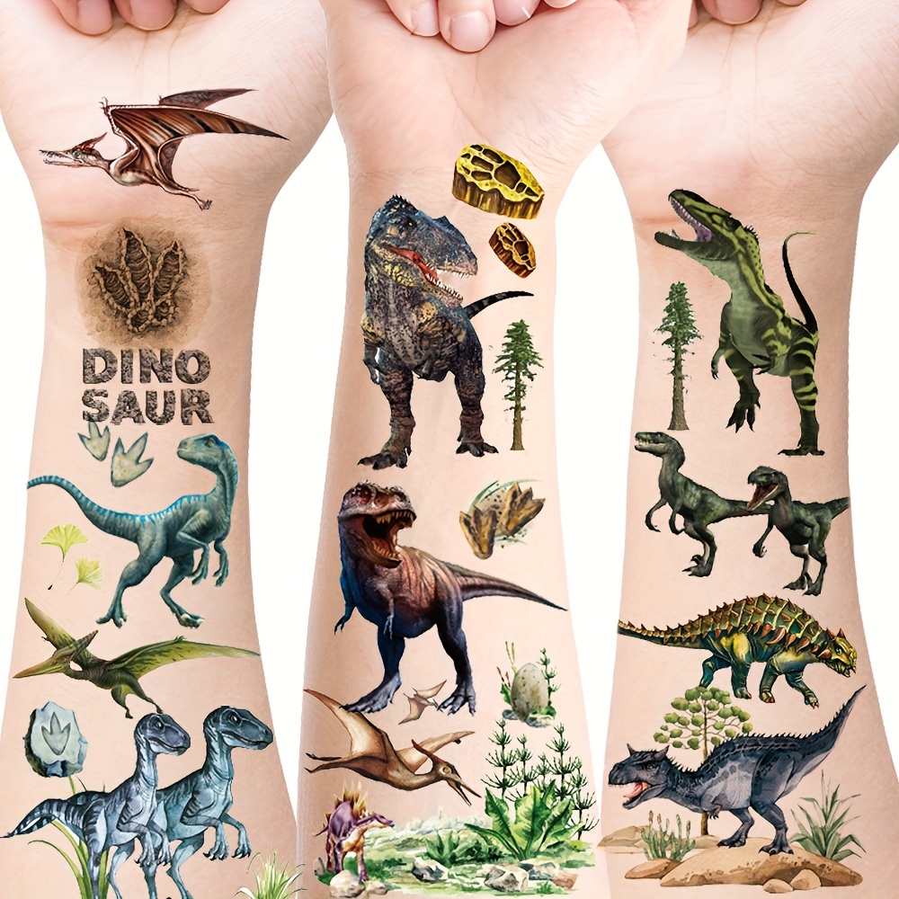 

12-pack Realistic Dinosaur Temporary Tattoos - Cool Designs With T-rex, Triceratops, Pterosaur & More - Perfect For Birthday Parties, Costumes & Gifts