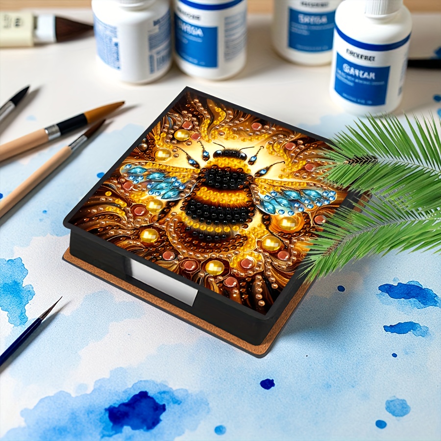 TEMU 1pc Diy Bee Pattern Diy Irregular Rhinestone Mosaic Painting. Black Faux Leather Self-adhesive With 160 Sheets Of - Ideal For Home Office And