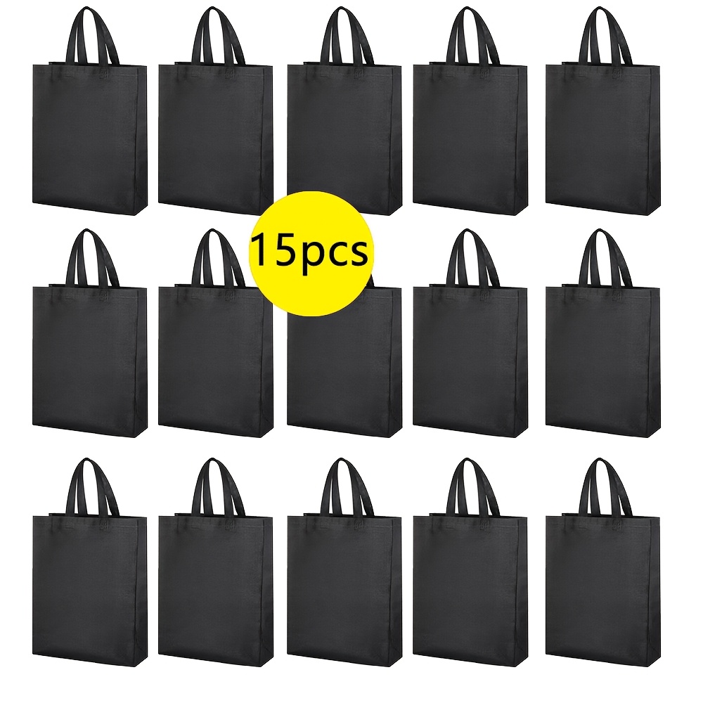 Image of 15pcs Black Non-woven Reusable Foldable Tote Bags With Handles - Durable & Versatile For Shopping, Events, Parties, Retail, Boutiques, And Supermarkets, Reusable Shopping Bags