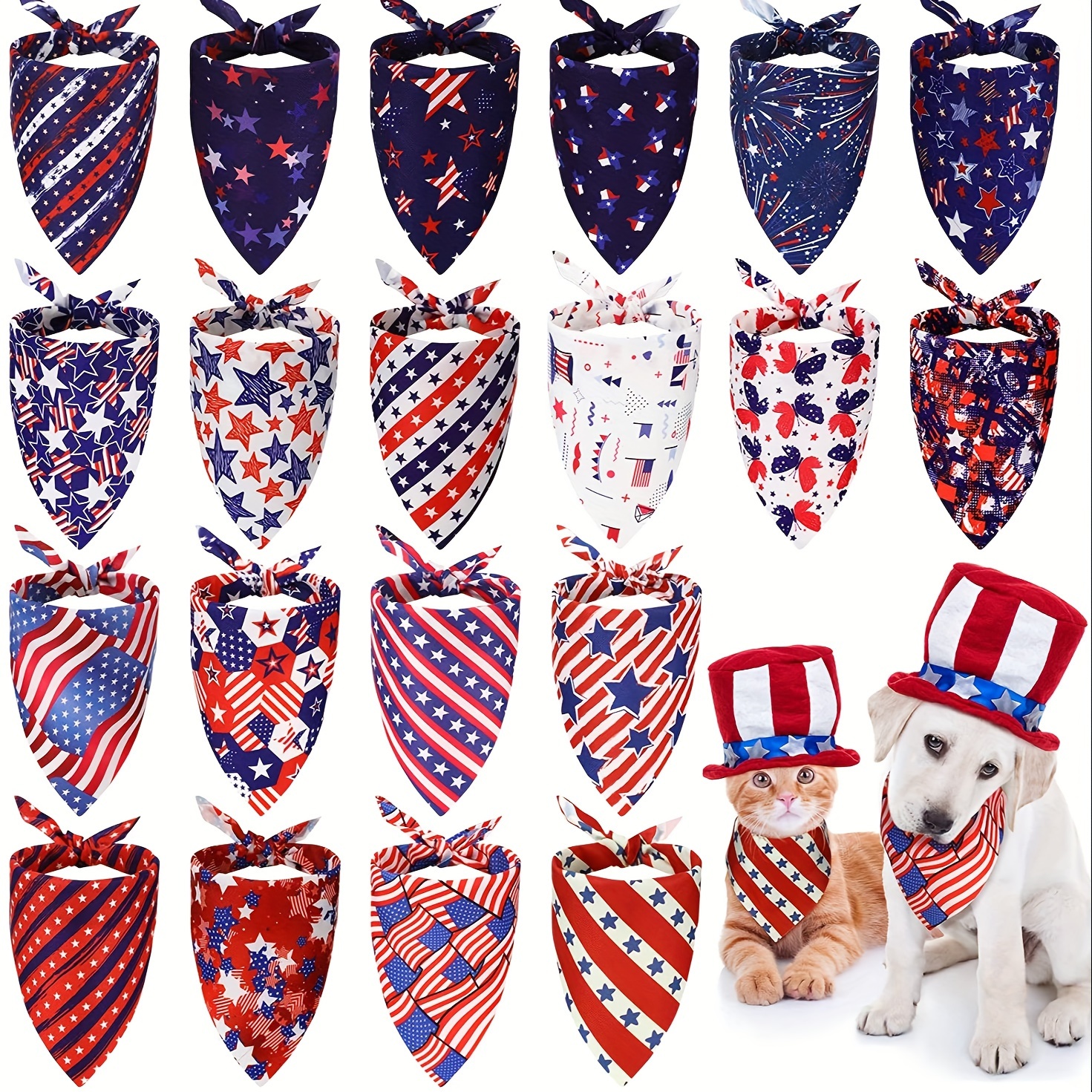 

20pcs Dog Bandanas, Patriotic Dog Bibs, Independence Day Triangle Pet Scarves, Adjustable Holiday Dog Bandanas For Small Medium Sized Dogs Puppies Cats Pets
