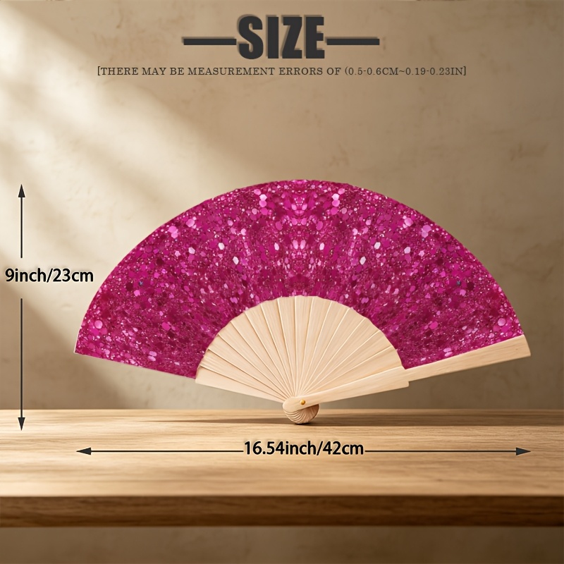 TEMU [23cm Wooden Folding Fan] Shimmering Rhinestone Gradient Pattern Lightweight Wooden Folding Fan, Wooden Folding Fan, Summer Party Cooling Tool,