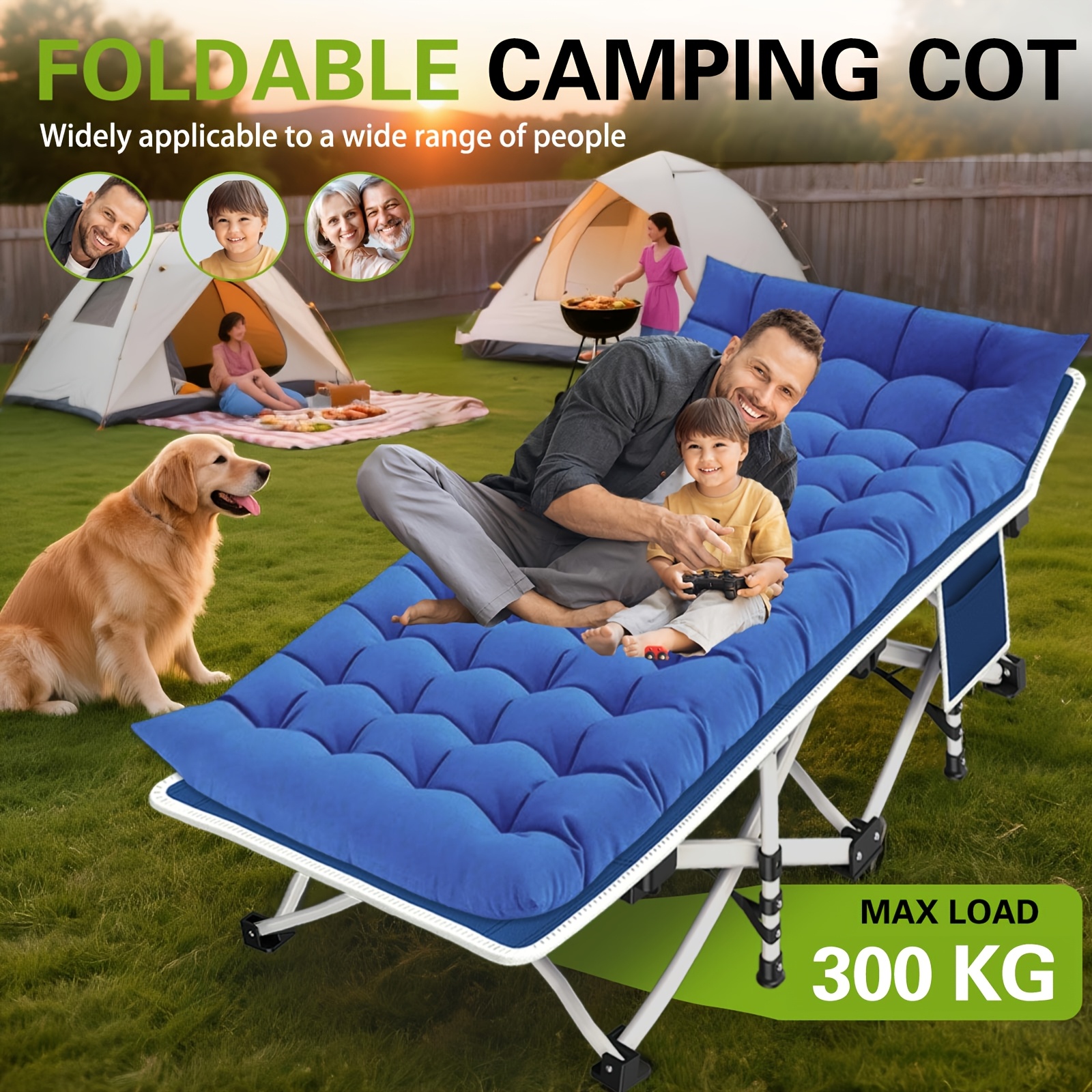 Image of Camping Cot With Mattress | 300kg Portable Folding Outdoor Bed With Carry Bag For Adults, Heavy Duty Iron Cot For Traveling Gear Supplier, Office Nap, Beach Vacation