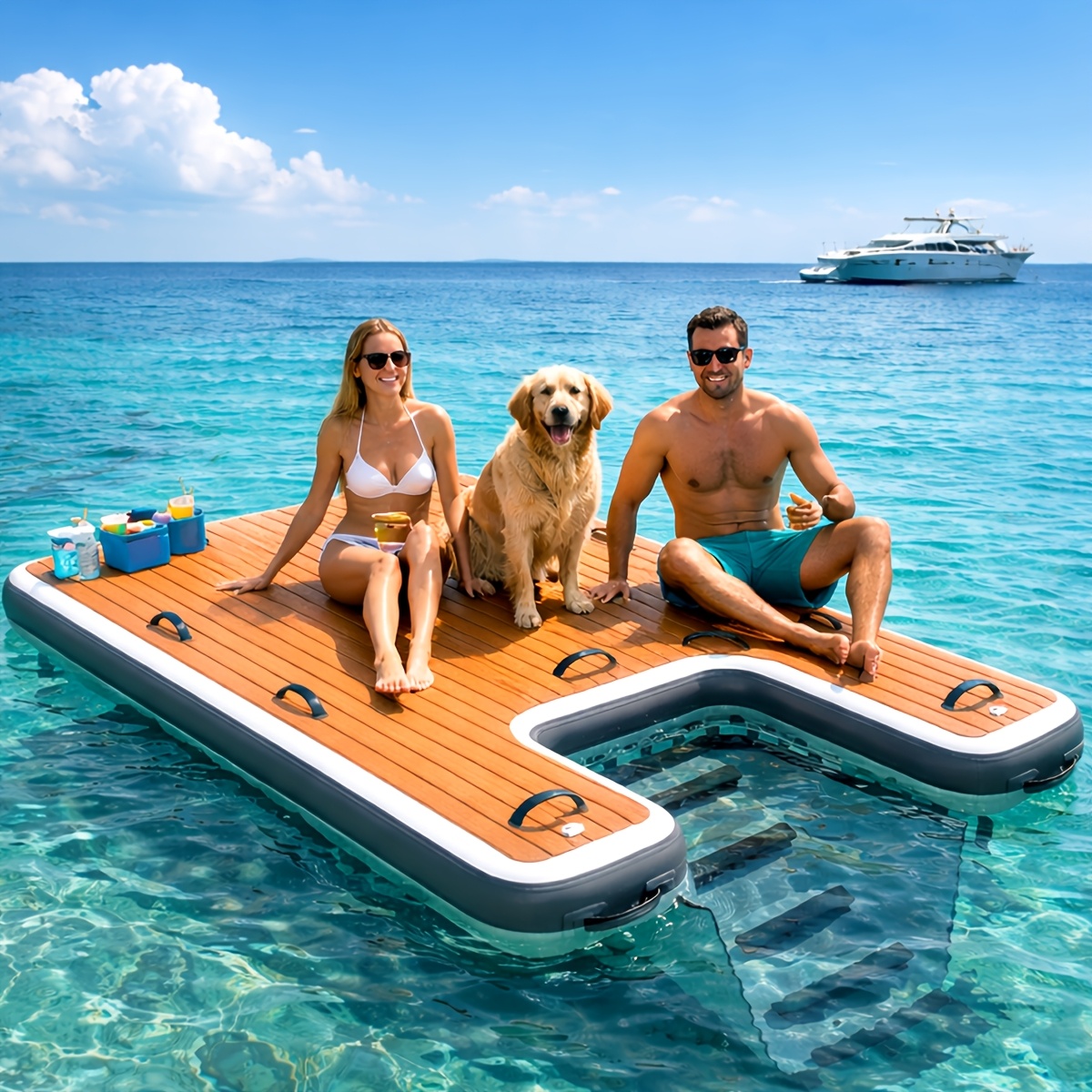Inflatable Dog Dock Platform and Boat Ramp for Pools and Lakes