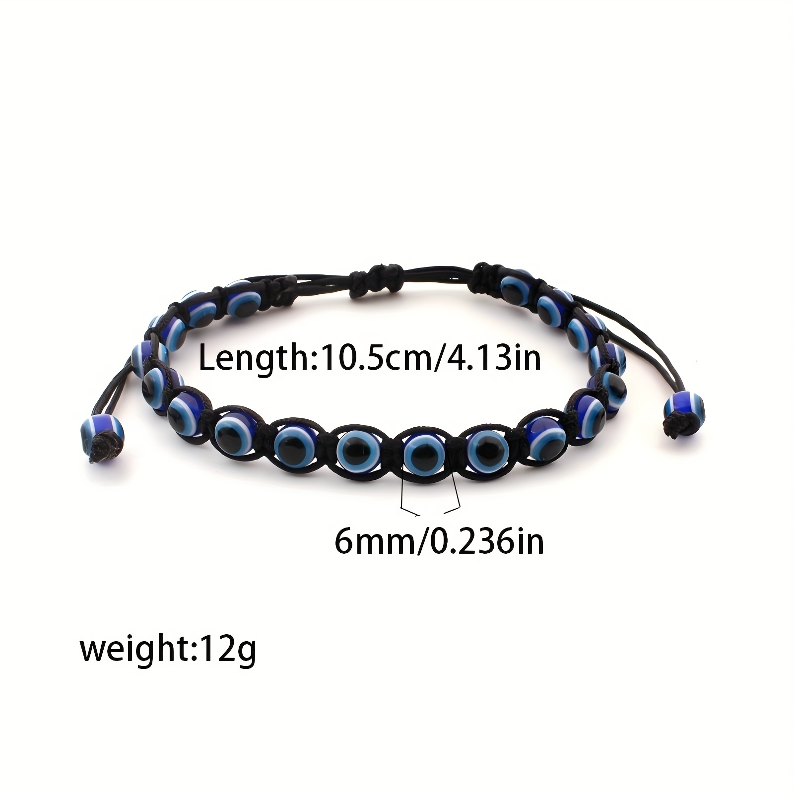 Evil Eye Bead Bracelet, Adjustable Braided Design