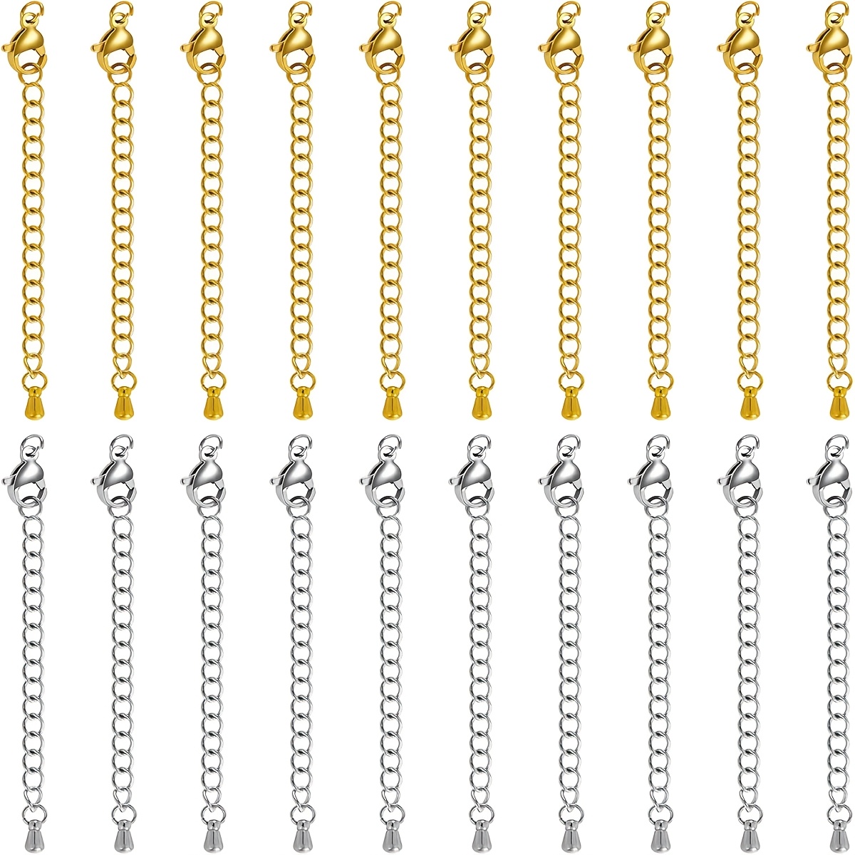 TEMU 20pcs Extenseurs de Collier en Acier Inoxydable | Plaqué Or 18K, Styles au , Chaîne d'Extention de 1.97 Pouces avec Fermoirs Mousqueton pour ,