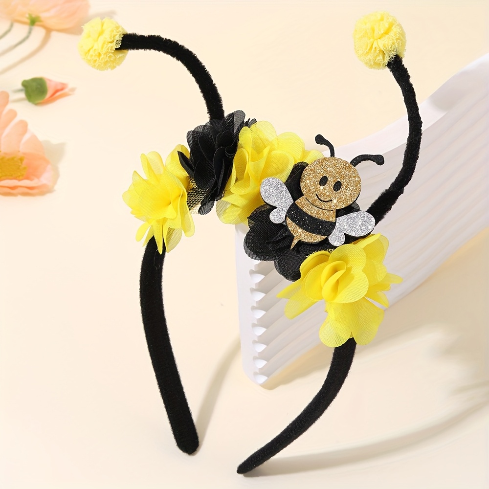 Image of 1pc Adorable For Bee Ladybug Hair Band For Glitter Cartoon For Bee Headband With And Yellow Pom Poms Additions For Parties & Shows