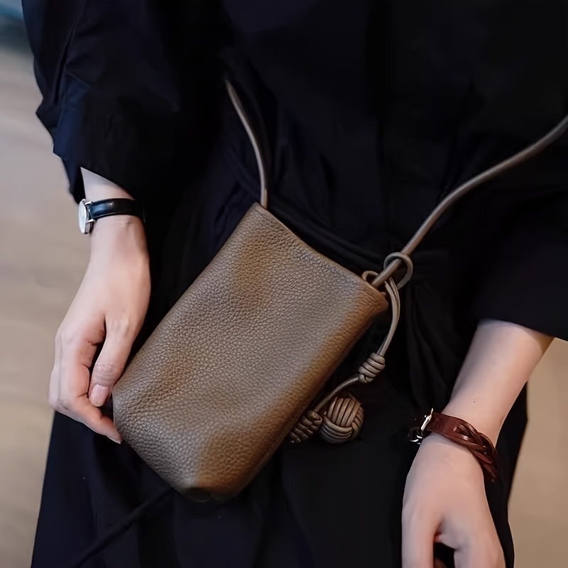 TEMU Bolso bandolera de color sólido estilo coreano, mini bolso vertical para teléfono con colgante de nudo vintage