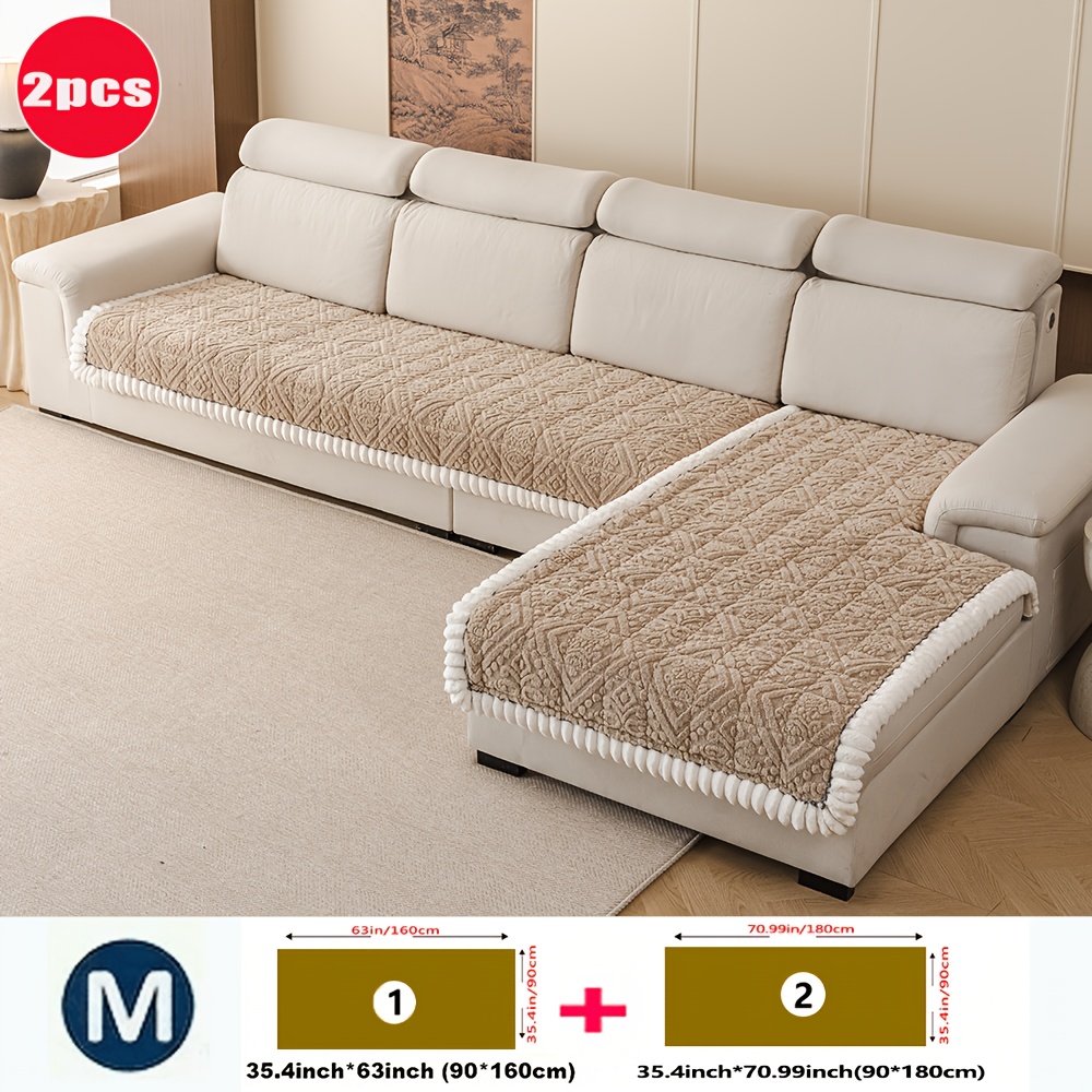 TEMU 2pcs Bohemian Thick Plush Sofa Cushions, Suitable For Autumn And Winter , Main Sofa Cushion And L-shaped Corner Sofa Cushion, Ruffle , Suitable