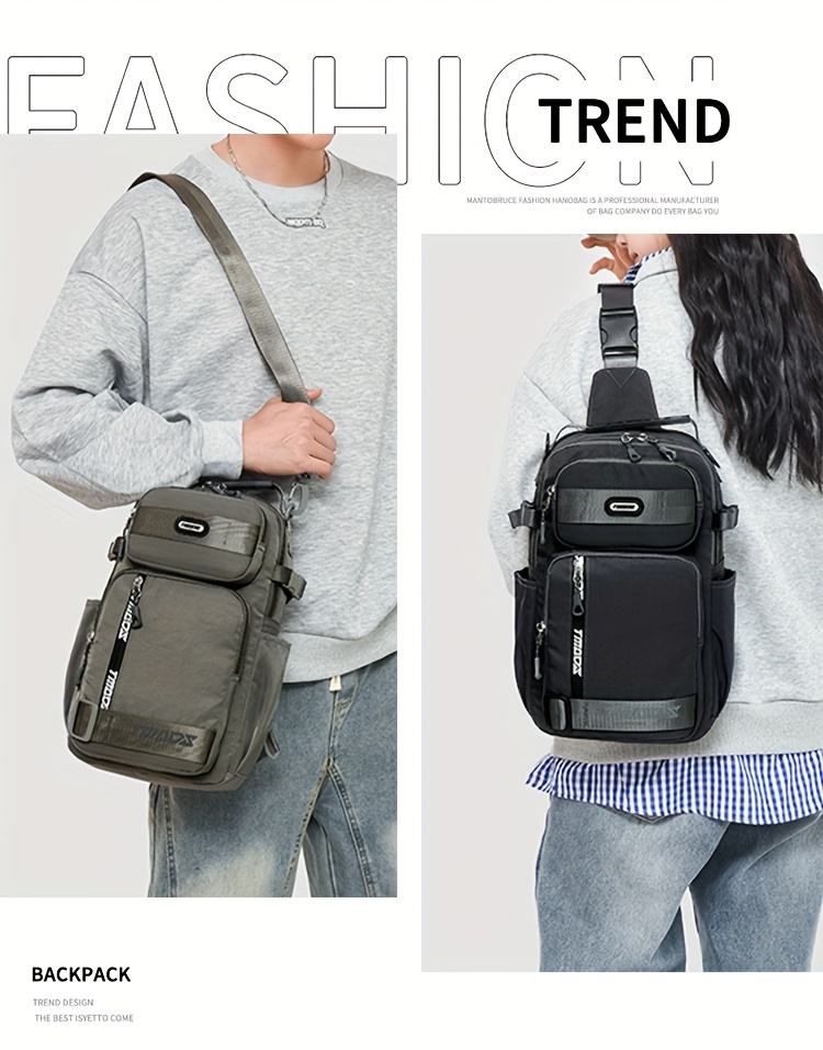 unisex chest backpack large capacity convertible crossbody handheld waist pack with multiple compartments padded shoulder straps waist clip for outdoor hiking gym travel durable casual outdoor bag 18 colors backpack for travel hiking essentials stylish outdoor gear secure zipper closure details 1