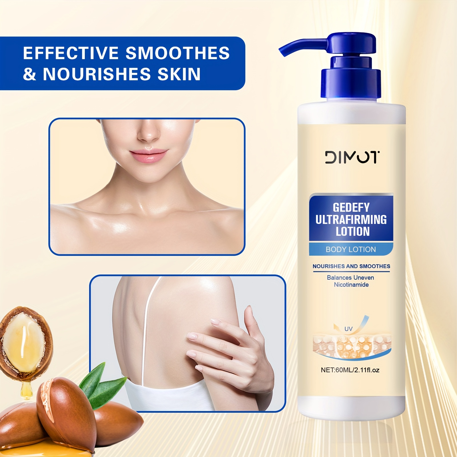 DIMOT 60ml Ultrafirming i Lifting Losion za Tijelo - Bez Mirisa, Bez Alkohola, Dnevna i Noćna Hidratacija za Sve Tipove Svijetlo Bež Kože, Ugladi Sitne Linije, Povećava Elastičnost, Vlaži, Elegantno Pakiranje, Premium Njega Kože, Ženska Njega, Rutina Njege, Moderna Njega, Formula bez Alkohola