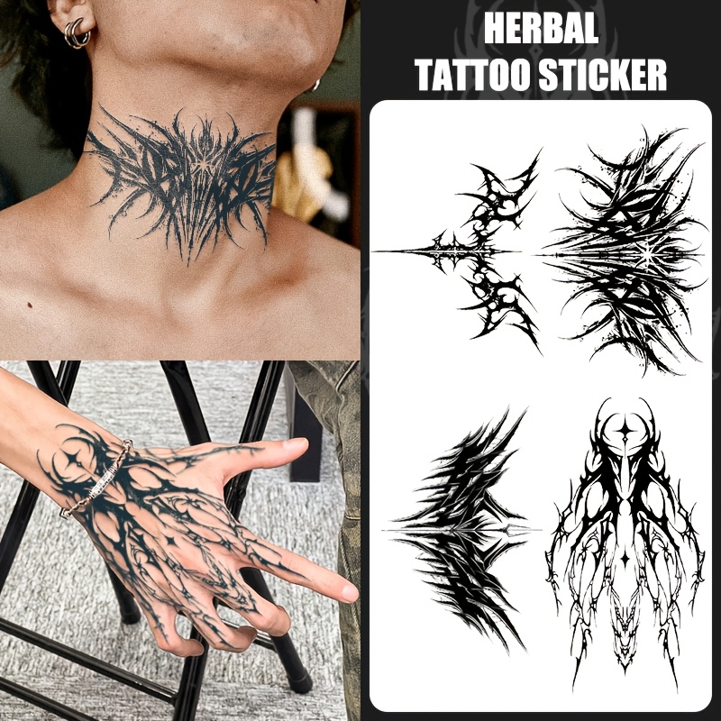 TEMU 4pcs, Dark Gothic Style Thistle Design Herbal Tattoo Stickers, Temporary Fake Tattoos, Waterproof, Suitable For , Neck, Arm Placement, Lasting