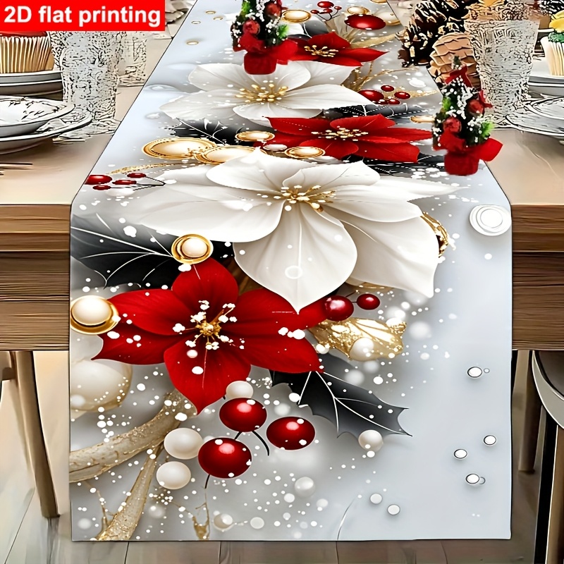 TEMU 1pc Christmas-themed Table Runner - Red And Green Festive Table Decoration, Elegant Holiday Party, Family Dinner, Kitchen Table Cover - Easy-