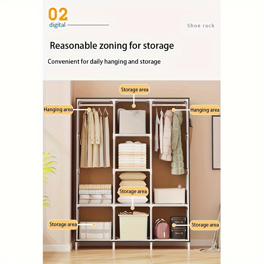 modern 51 wide x 67 tall wardrobe with adjustable shelves easy assembly multi purpose storage organizer for bedroom home details 2